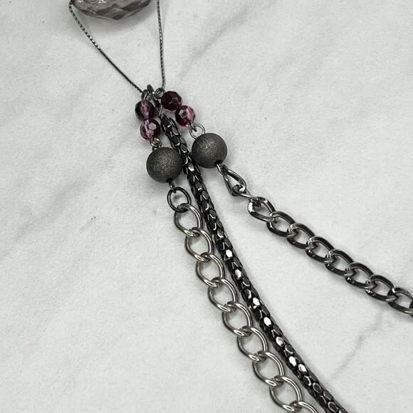 Chico's Beaded Dark Silver Tone Chain Link Statement Necklace - Picture 7 of 12